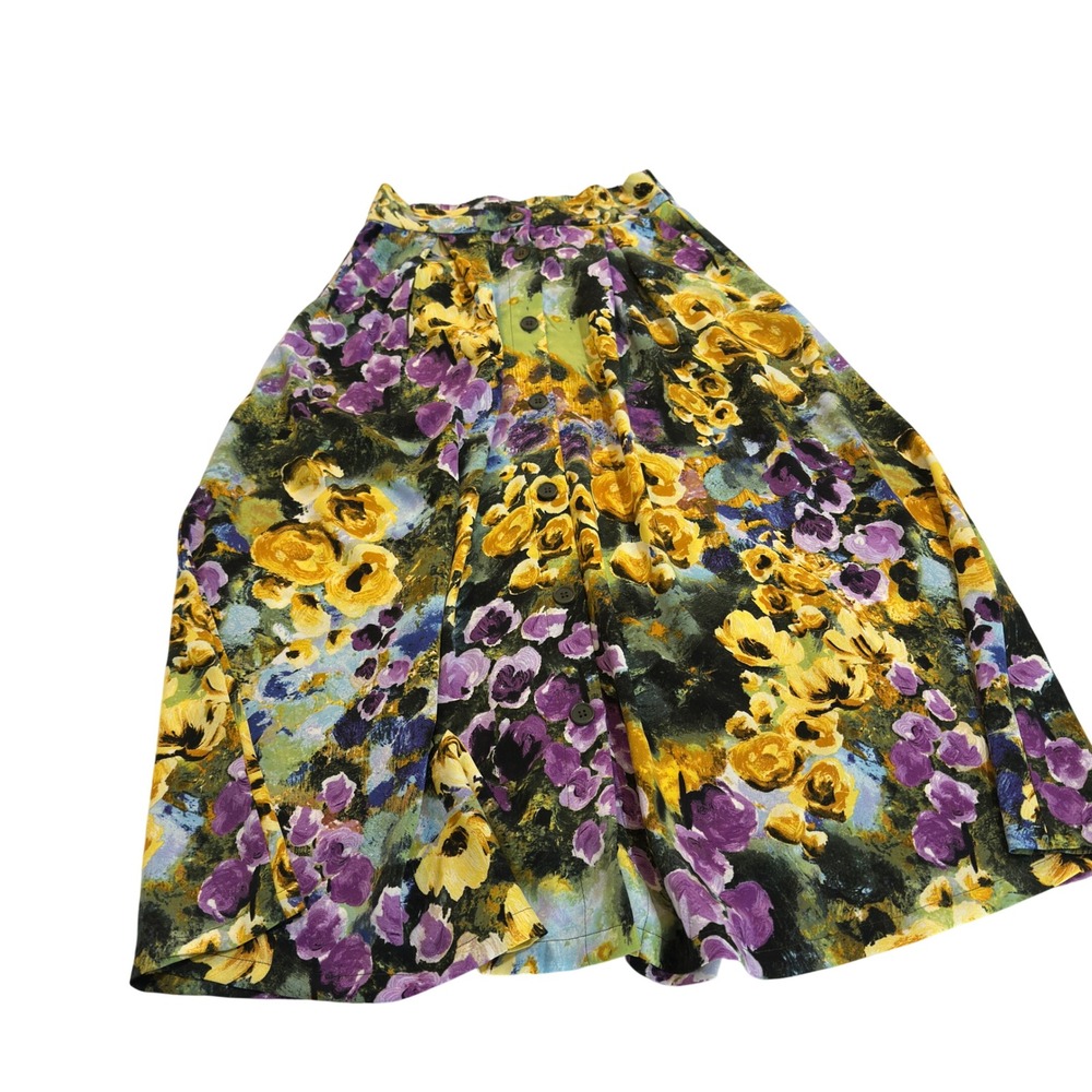 Monki‎ Sigrid Skirt Midi Floral Yellow Purple Button Front Pockets XS NEW